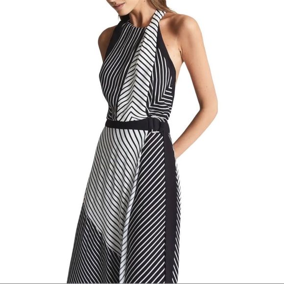 Reiss Black and White Geometric Midi Dress - Picture 2 of 6